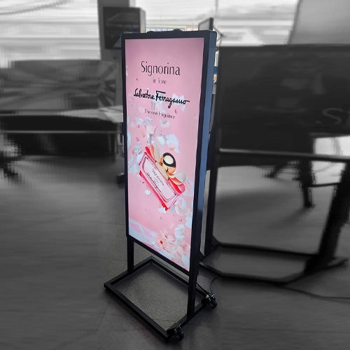 両面開閉式ライトスタンド,簡単にポスター交換可能な広告物,アルミニウム,小売店,商業施設,