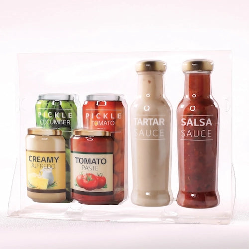 冷蔵庫内に製品のダミーとしてディスプレイする印刷成形スタンド, ソースなどを表現, 家電製品売り場, 家電量販店