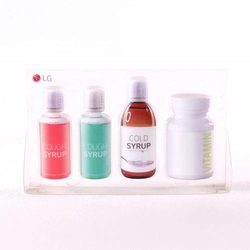 冷蔵庫内部に製品のダミーとしてディスプレイする印刷真空成形,シロップとビタミンを表現,家電製品売り場