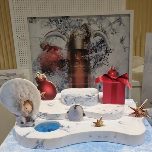 南極の氷河をモチーフにした冬季用化粧品ディスプレイ,展示会場,ショッピングモール,百貨店,商業施設,フランチャイズ