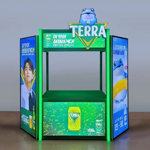 屋内外どこでも5分以内に設置可能な鉄製組立式の酒類試飲および販売台, 全体照明付き, 夜間やイベントに対応, 展示会, イベント会場