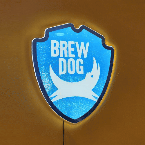 ブリュードッグ,独特のロゴとキャラクターをモチーフにフレームを鏡と照明で表現した自由形状ライト,FFL,バー・居酒屋,歓楽施設,リカーショップ,飲食店