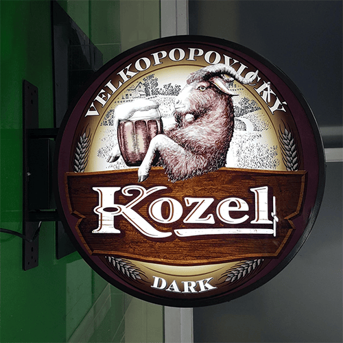 ミラービール, ロゴとスローガンを上下2段に分けた突出し電飾看板, バー・居酒屋, 歓楽施設, リカーショップ