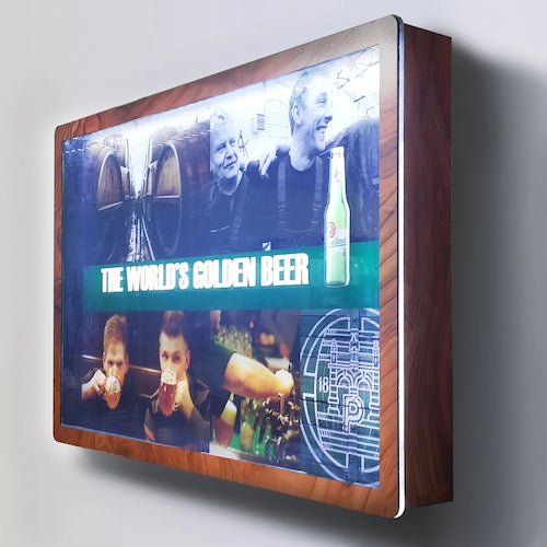 ピルスナーウルケル,木材フィルムを用いた自然素材なイメージの電飾看板,ナイトスポット,バー・居酒屋