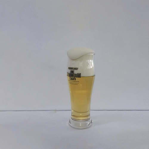 サントリー,専用グラスから泡がこぼれそうな形状とバックパネルを照明で演出したバーカウンターライトサイン,バー・居酒屋,飲食店,リカーショップ