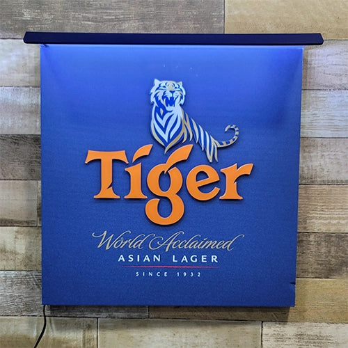 タイガービール, ロゴとキャラクターを透かし加工, 印刷を結合したキャンバス額ライト, マットな高級感, 低価格, W.CA, バー・居酒屋, 歓楽施設, リカーショップ