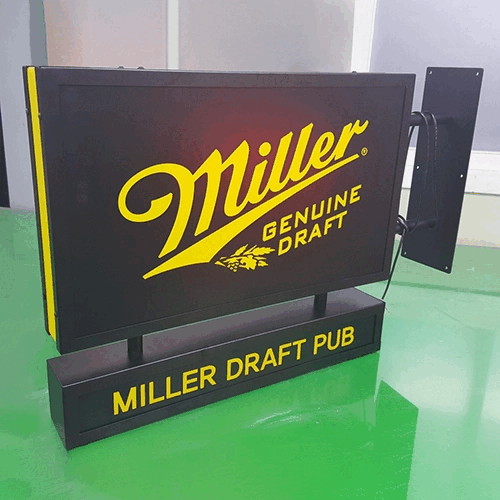 ミラービール, ロゴとスローガンを上下2段に分けた突出し電飾看板, バー・居酒屋, 歓楽施設, リカーショップ